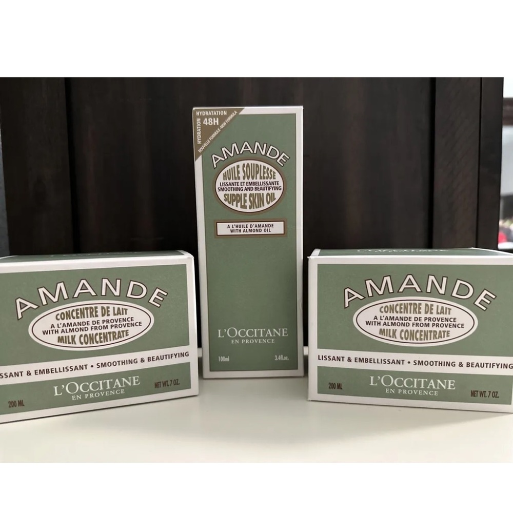 L’OCCITANE Almond Milk Concentrate 2 Creams- 7.0 oz. & Supple Skin Oil 3.4 Fl Oz